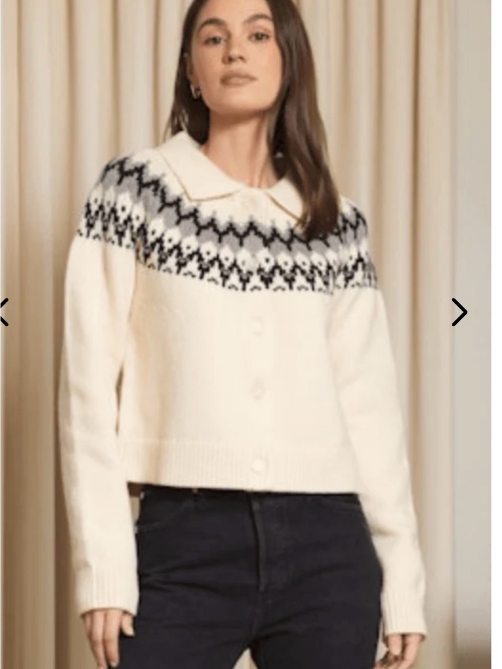 Stitches &stripes  women Ivory Fair Isle Collar Button-Up CardiganSZ XL NWT